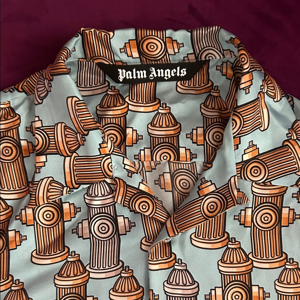 Palm Angels Men's Fire Hydrant Print Shirt - Blue and Brown